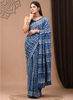 Cotton Mul Mul Blue Casual Wear Printed Saree